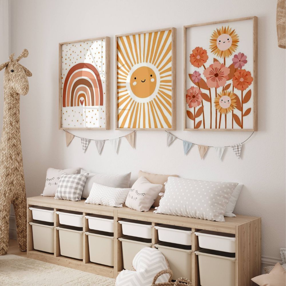 set de 3 affiches sur thème terracotta pour chambre enfant