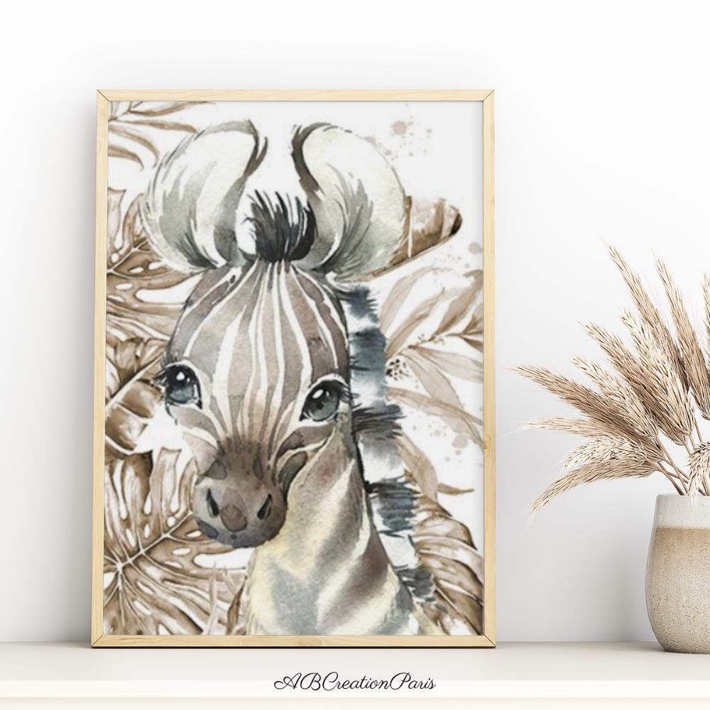 Décoration Chambre Bébé Et Enfant Savane - Affiches Avec Prénom Personnalisé, Animaux et Feuillage Or - Ideal pour Chambre mixte