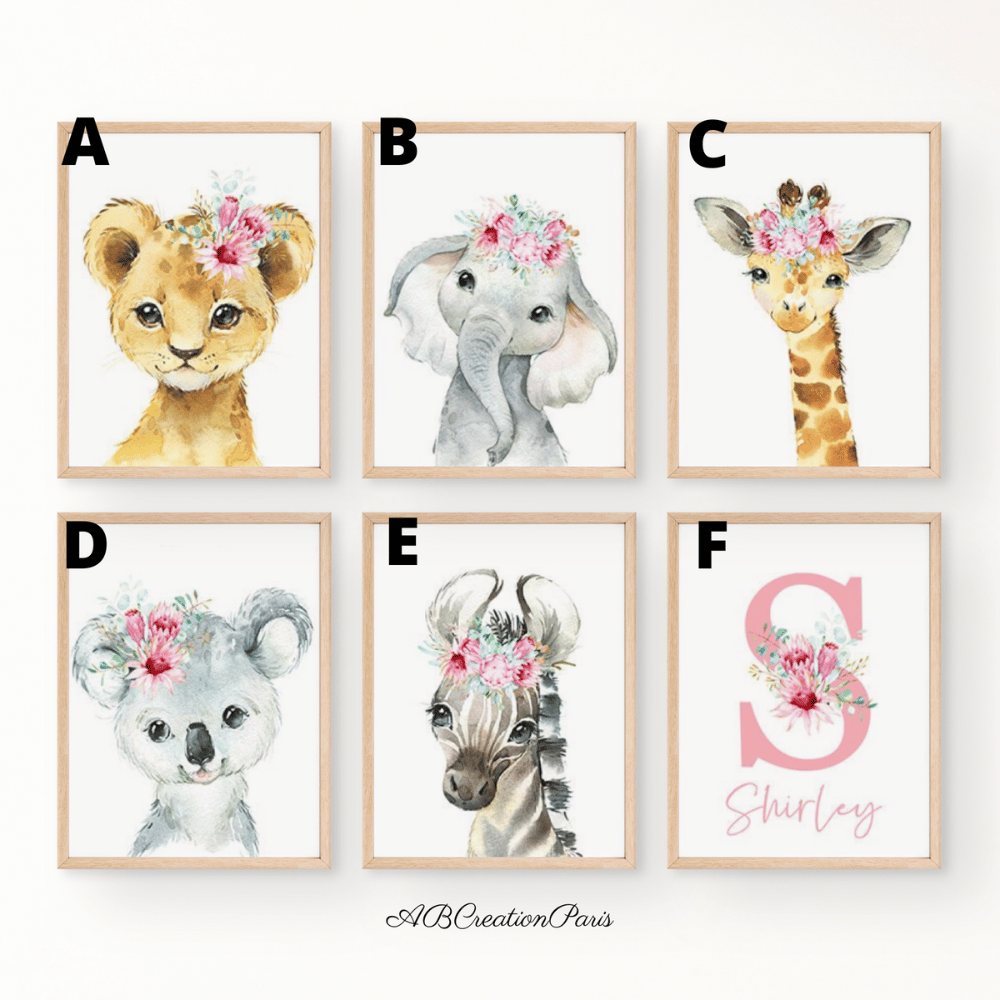 illustration animaux safari ton rose