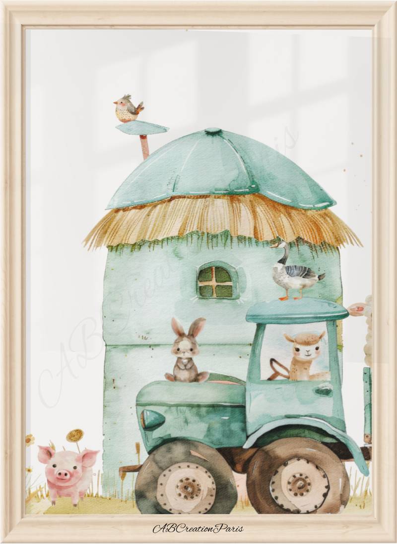 décoration murale bébé animaux de la ferme aquarelle