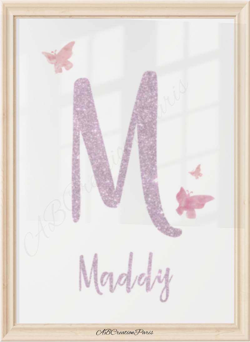 affiche prenom personnalisee papillon chambre enfant fille
