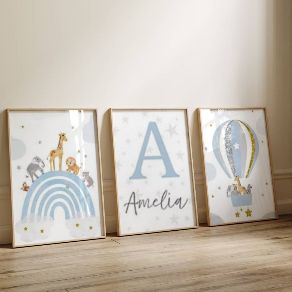 Cadeau de naissance arc en ciel bleu et prénom personnalisé