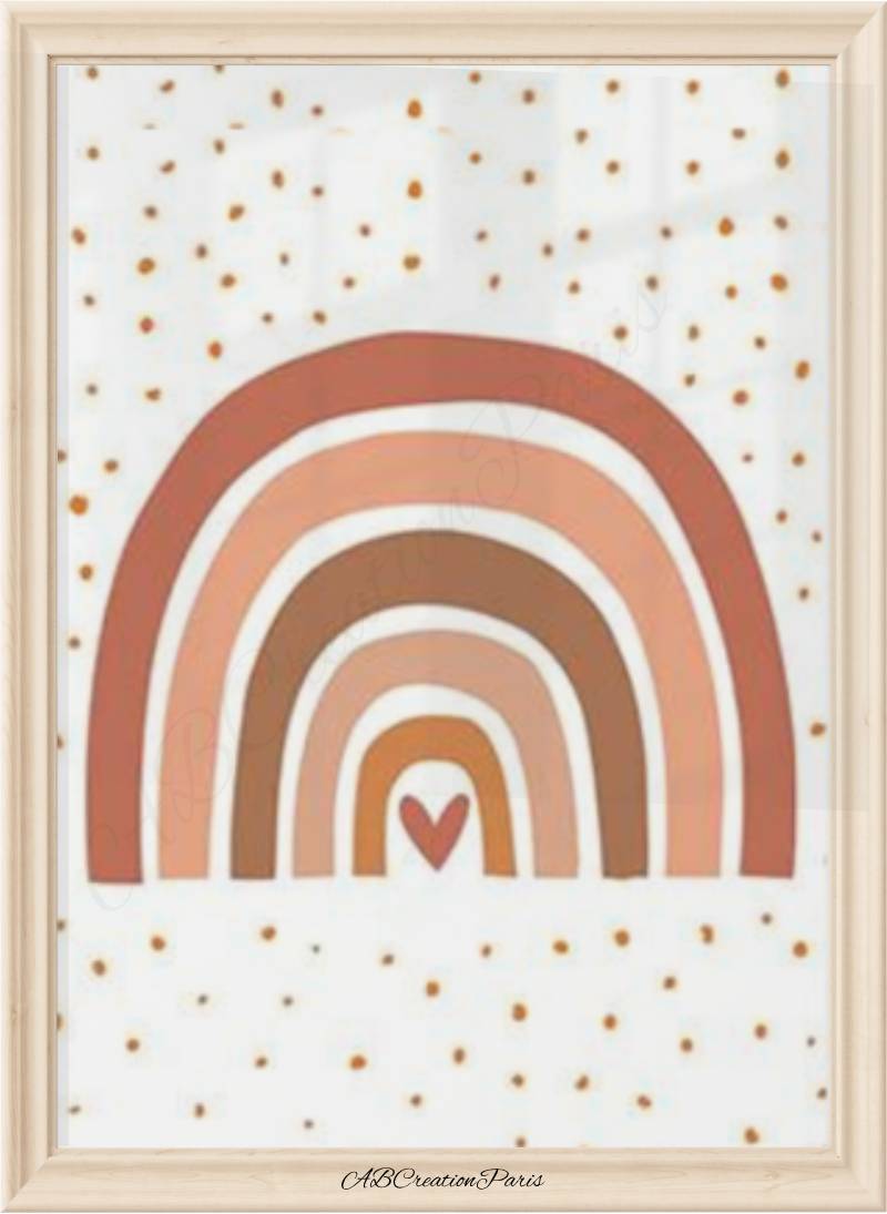 affiche arc en ciel terracotta et fond blanc a poids