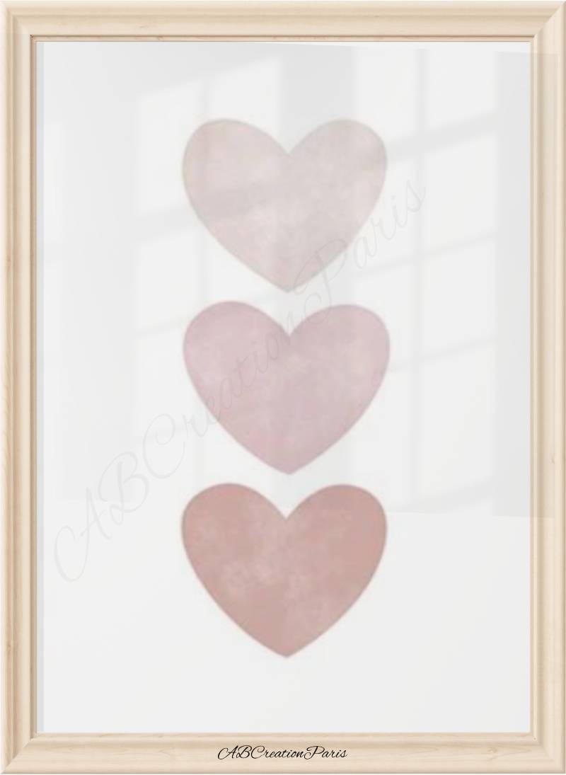affiche triple coeur rose