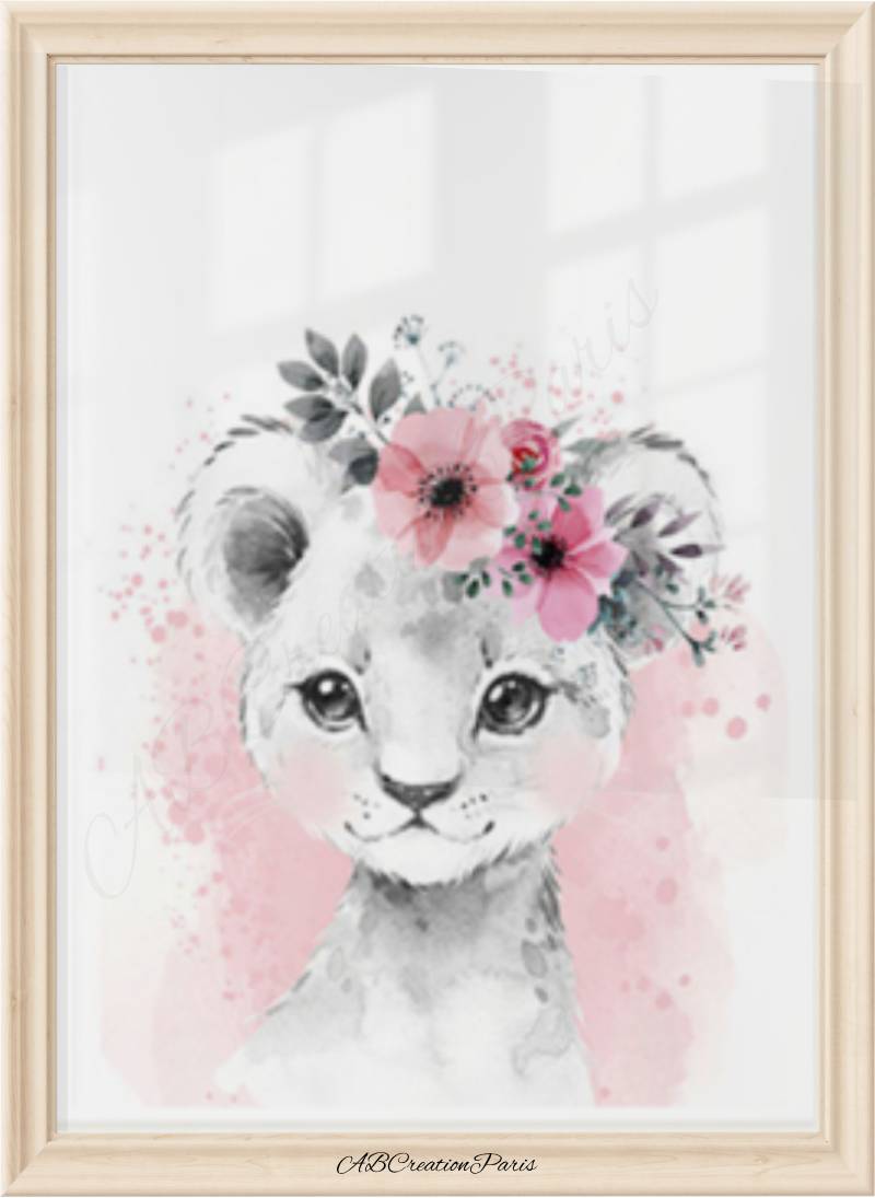 Lion couronne de fleur vieux rose