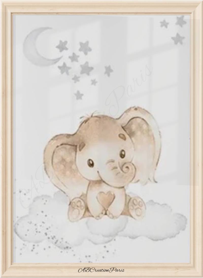affiche éléphant pour chambre bebe mixte coloris sable et gris clair