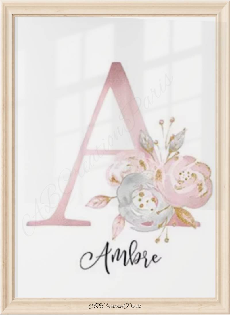affiche lettre personnalisé rose pour decoration chambre bébé