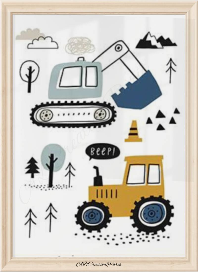 affiche voiture tracteur pour chambre bebe garcon