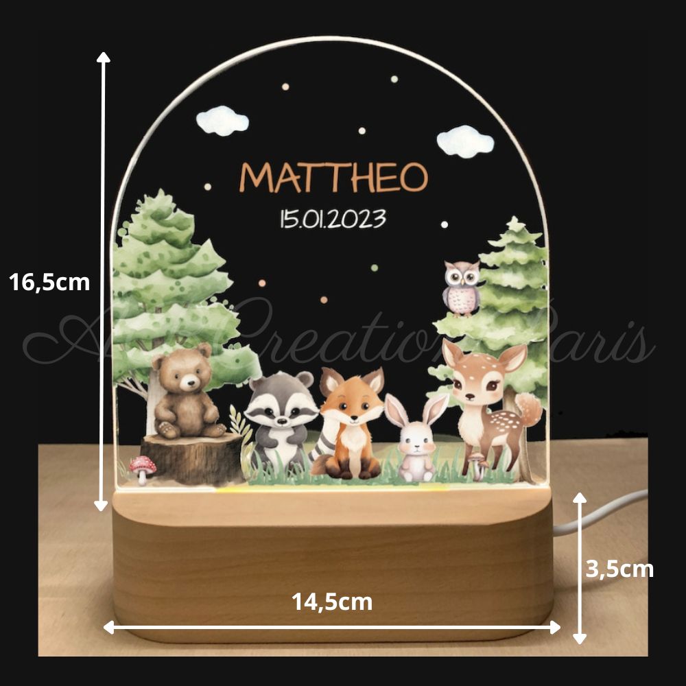 Veilleuse bébé personnalisé animaux de la foret