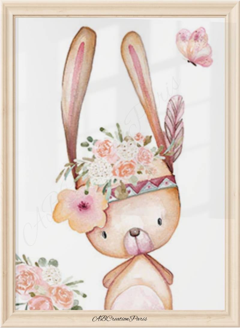 affiche animaux de la foret - lapin et papillon
