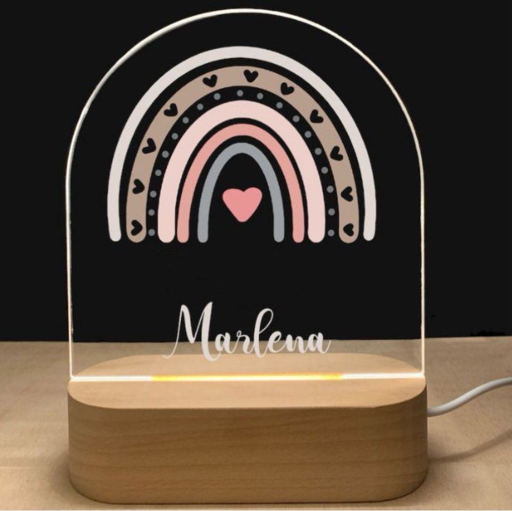 Veilleuse arc en ciel rose et prénom personnalisé