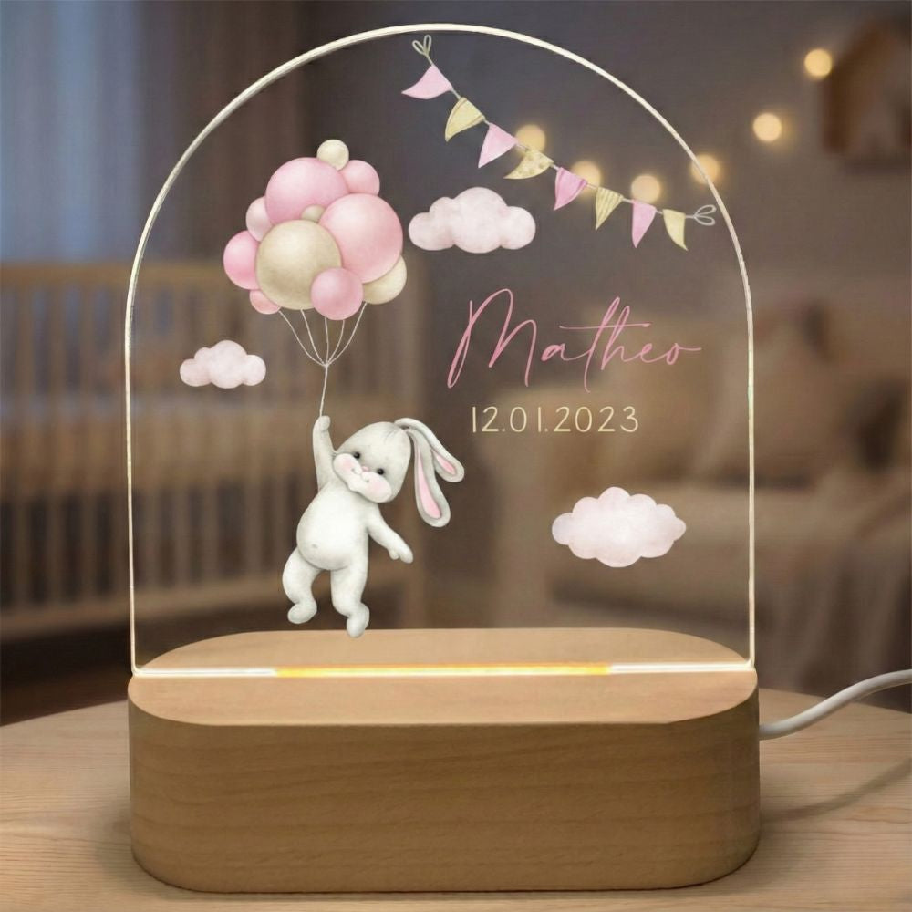 Dalber - Lampe De Chevet Baby Jungle Rose - Animaux Tigre, Lion, Ours, Lapin - Double Abat-jour Fluorescent - E14