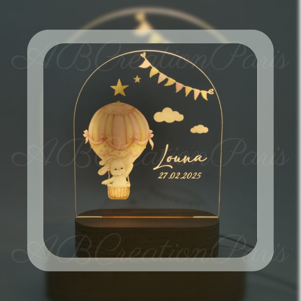 cadeau baptême bébé fille. Veilleuse personnalisé prénom et date de naissance