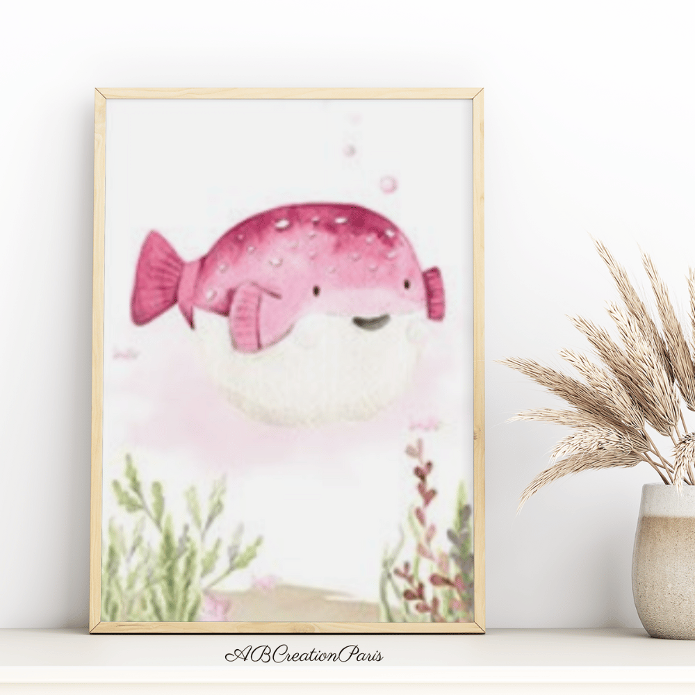 affiche theme marin animaux rose