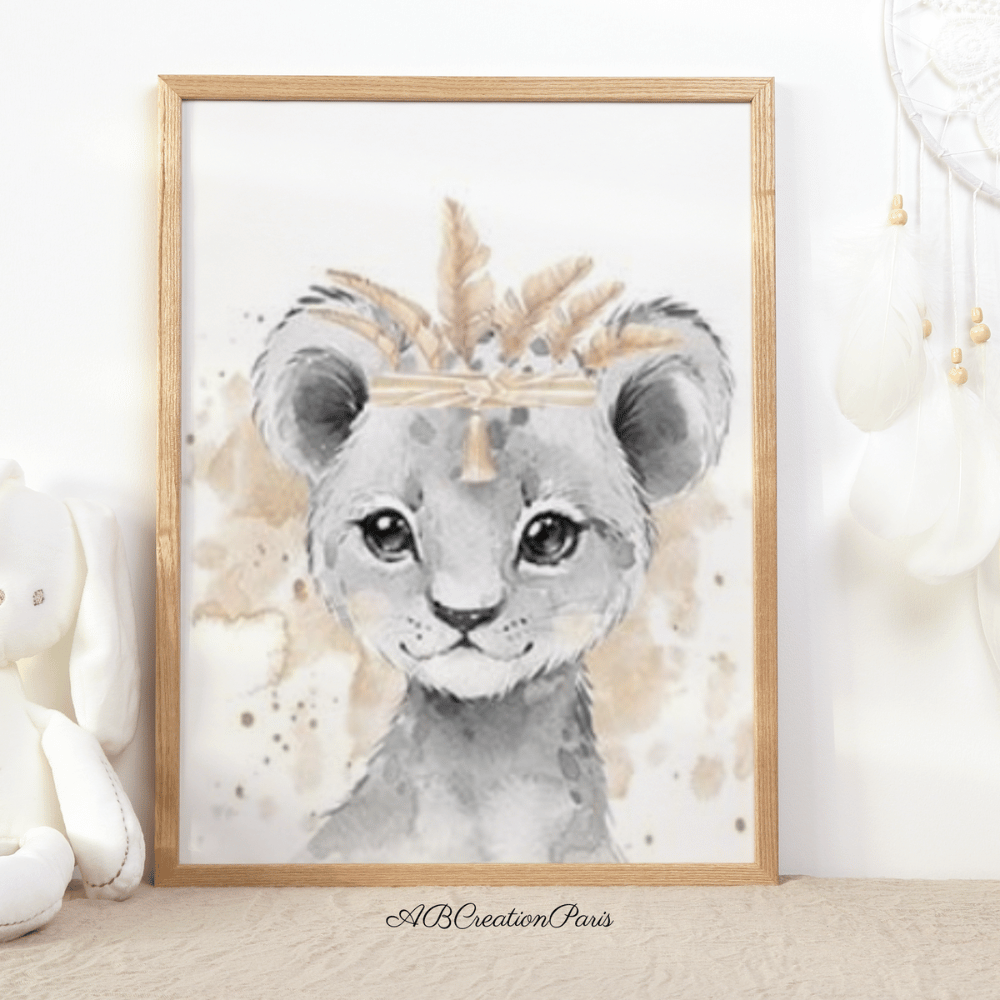 décoration chambre bebe lion plume beige