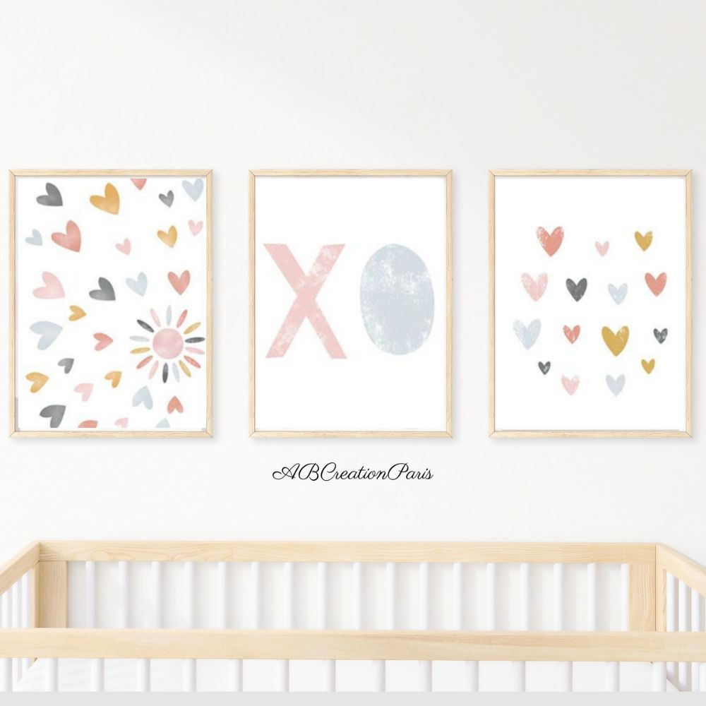 Affiches Aquarelle Soleil et Cœurs