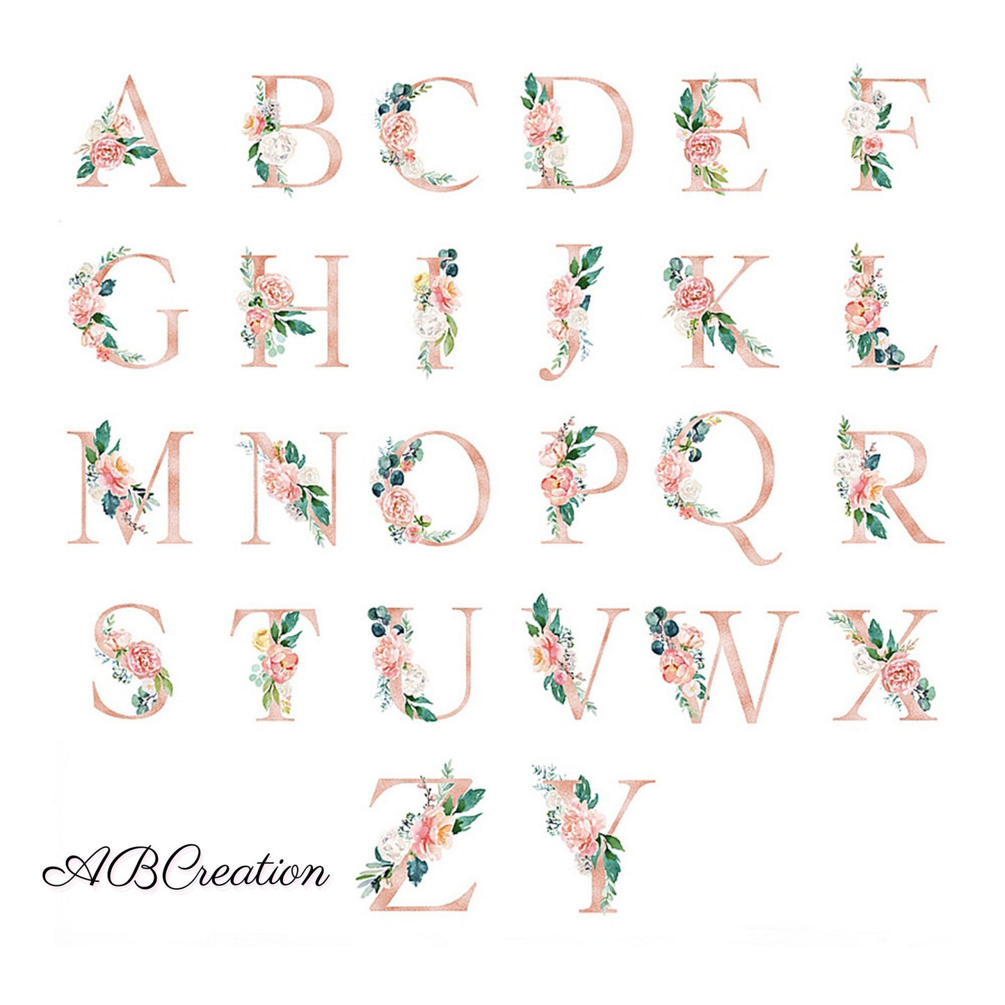alphabet avec illustration fleur pour chambre fille