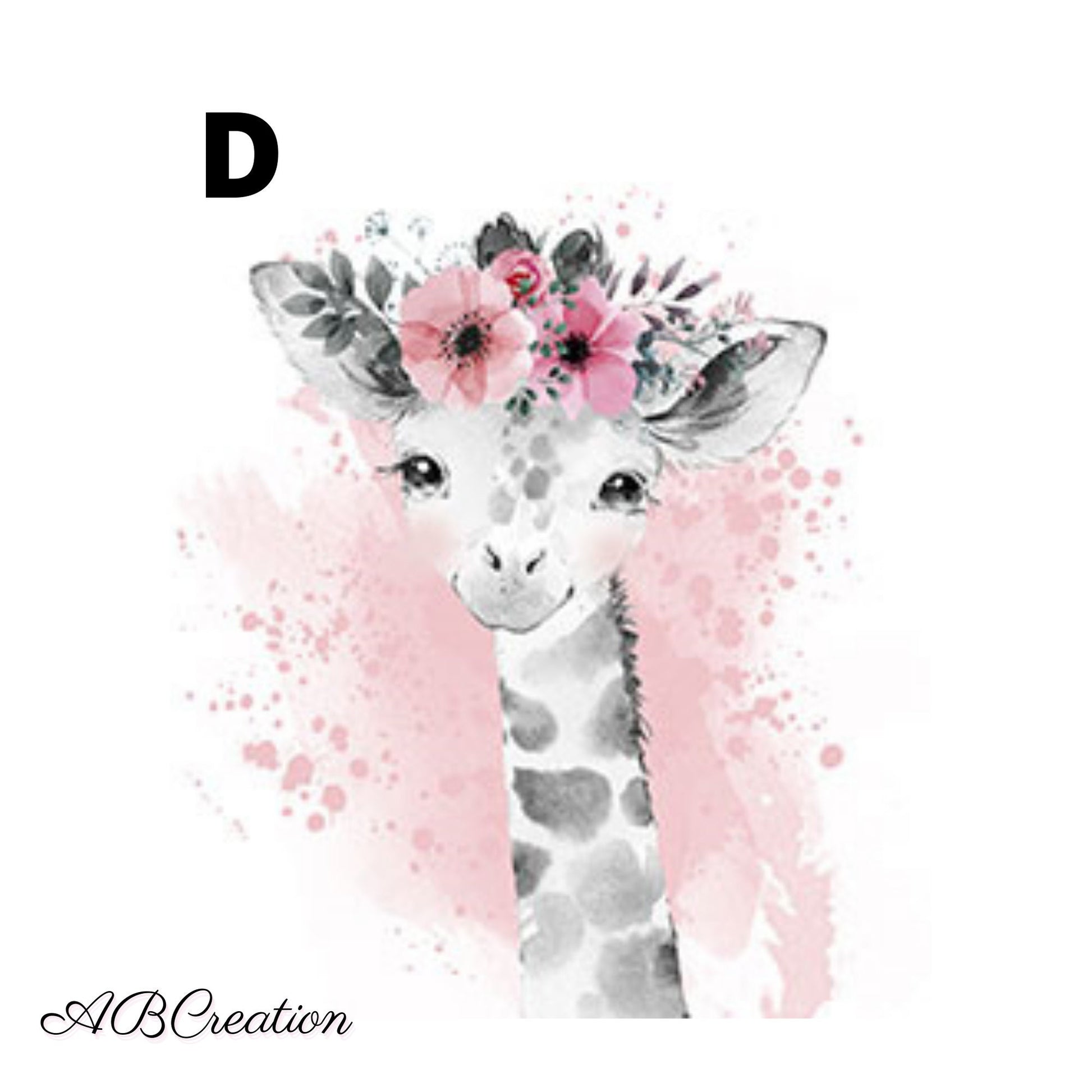 affiche girafe couronne de fleur vieux rose