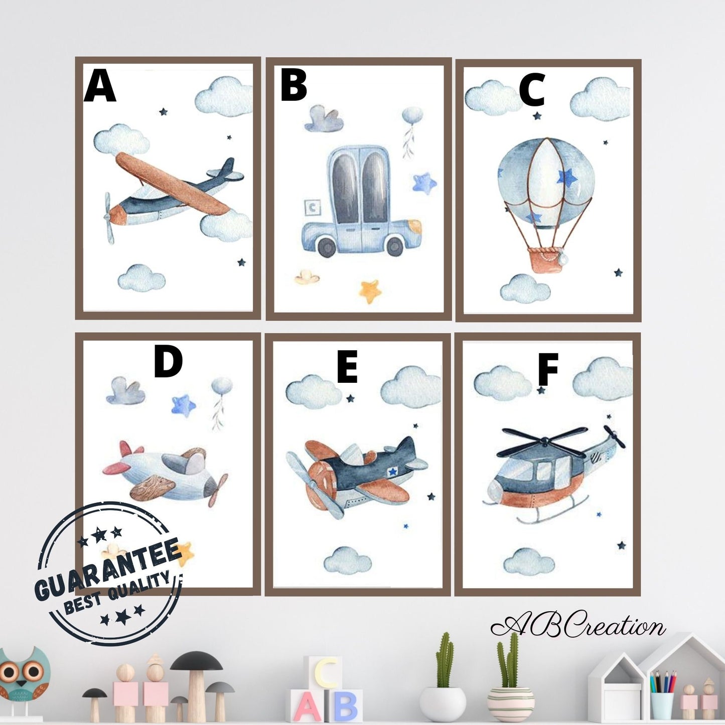 Avions et Montgolfière - Lot de 3 affiches