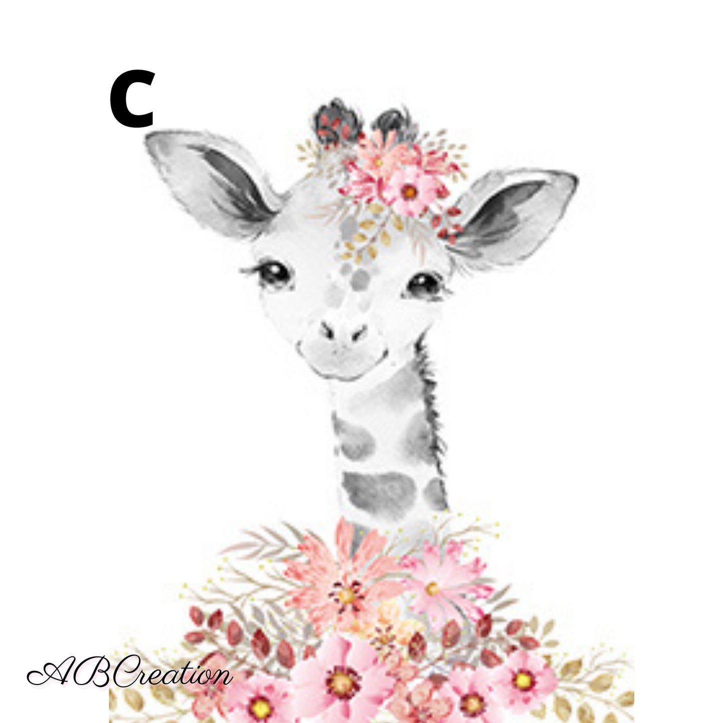 affiche girafe fleur rose