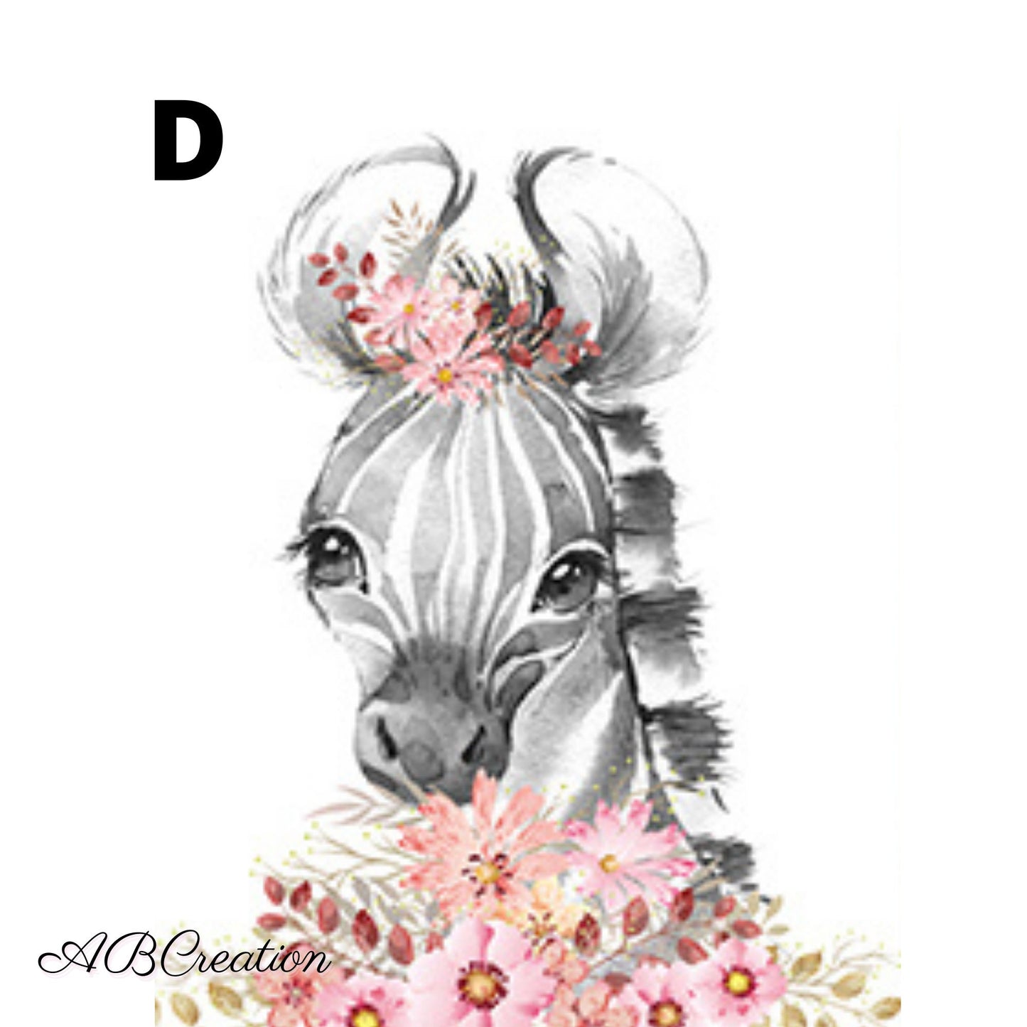 affiche zèbre fleur rose