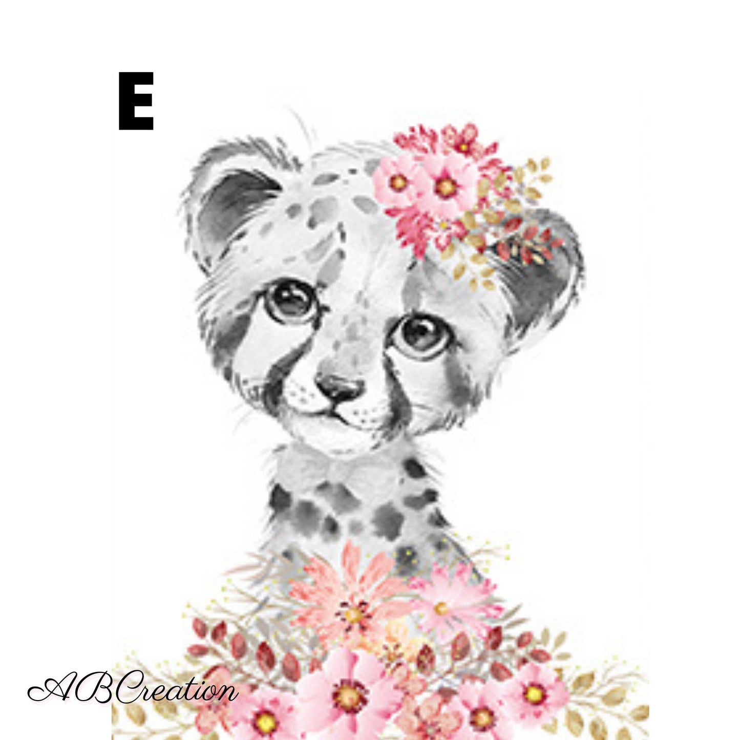 affiche tigre fleur rose