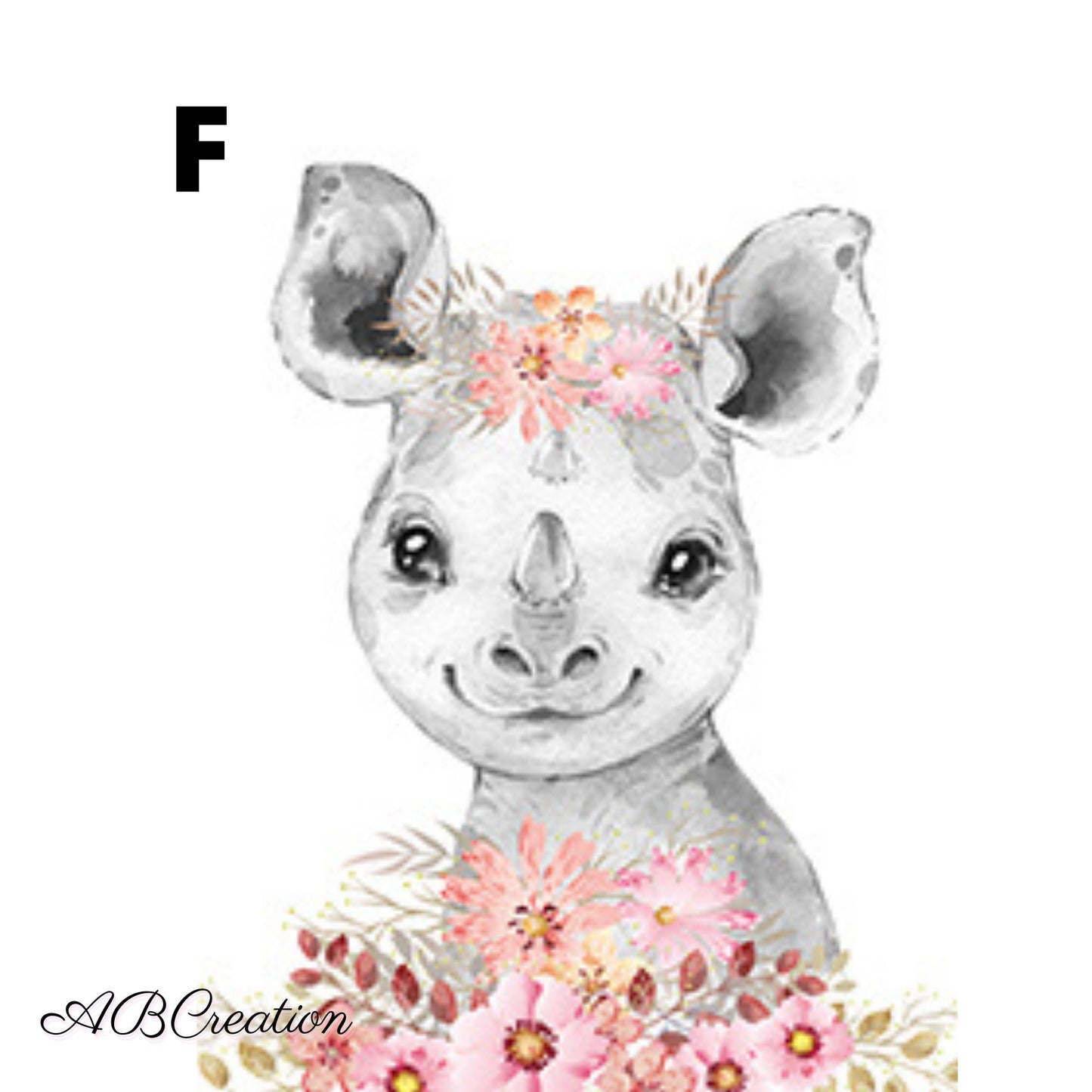 affiche animal fleur rose