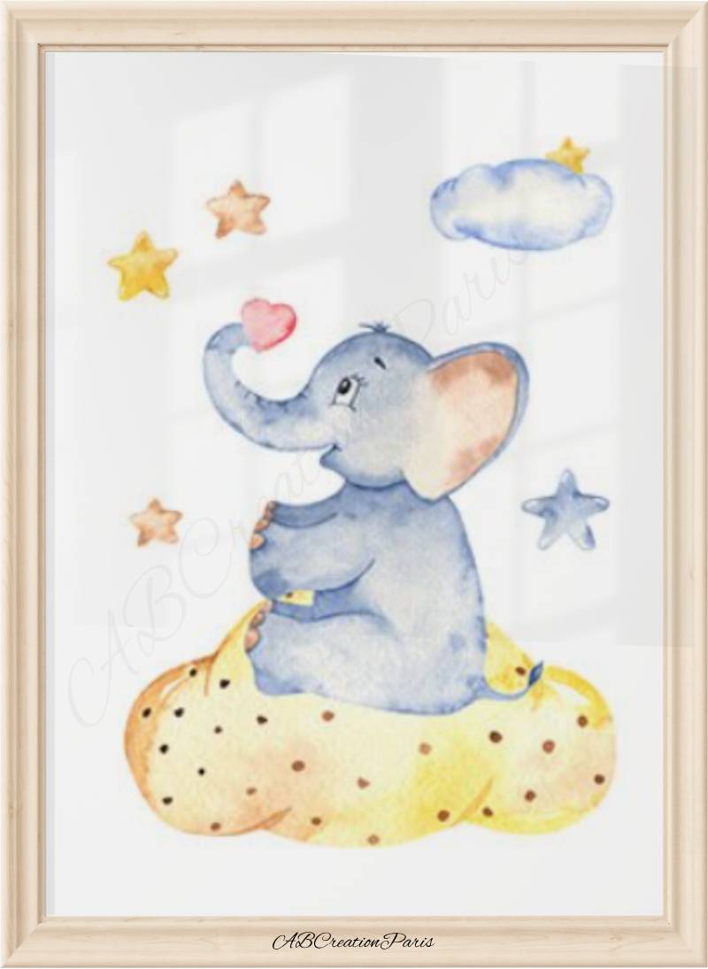 Affiche Éléphant - Décoration Chambre Bébé Garçon