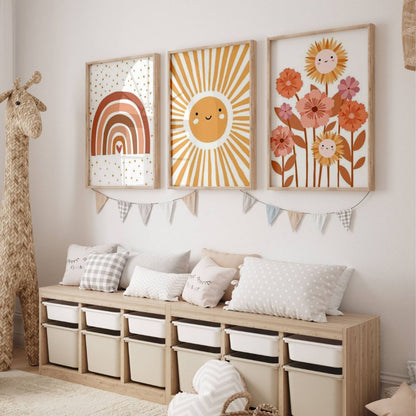 set de 3 affiches sur thème terracotta pour chambre enfant 