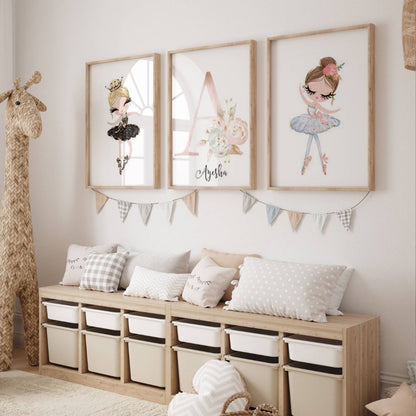 Décoration chambre fille personnalisé avec des danseuses et une toile initiale et prénom personnalisé