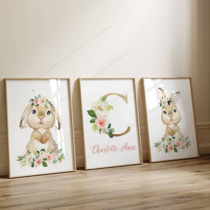 Affiche lapin et prénom personnalisé coloris or