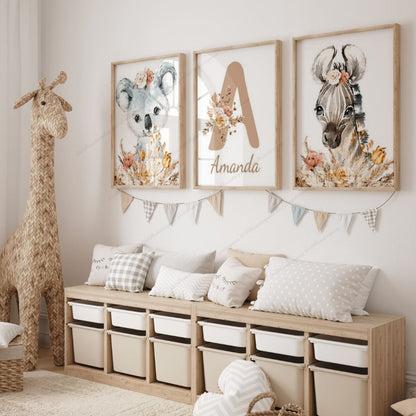 affiche chambre fille animaux beige