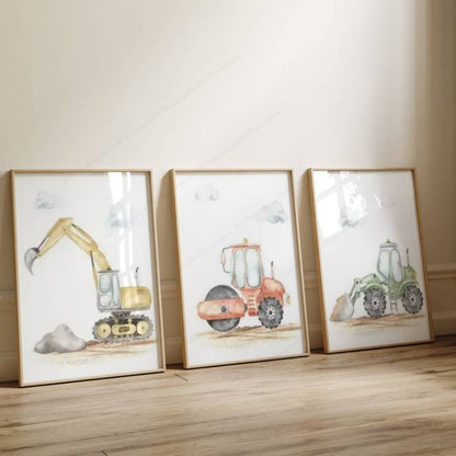 Affiche tracteur pour chambre bébé - Illustration aquarelle douce 