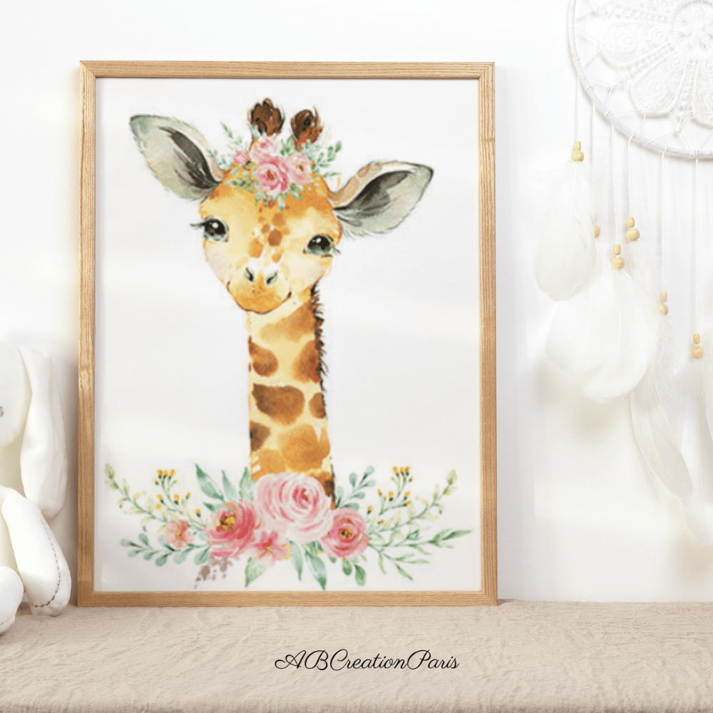 affiche girafe chambre fille fleur