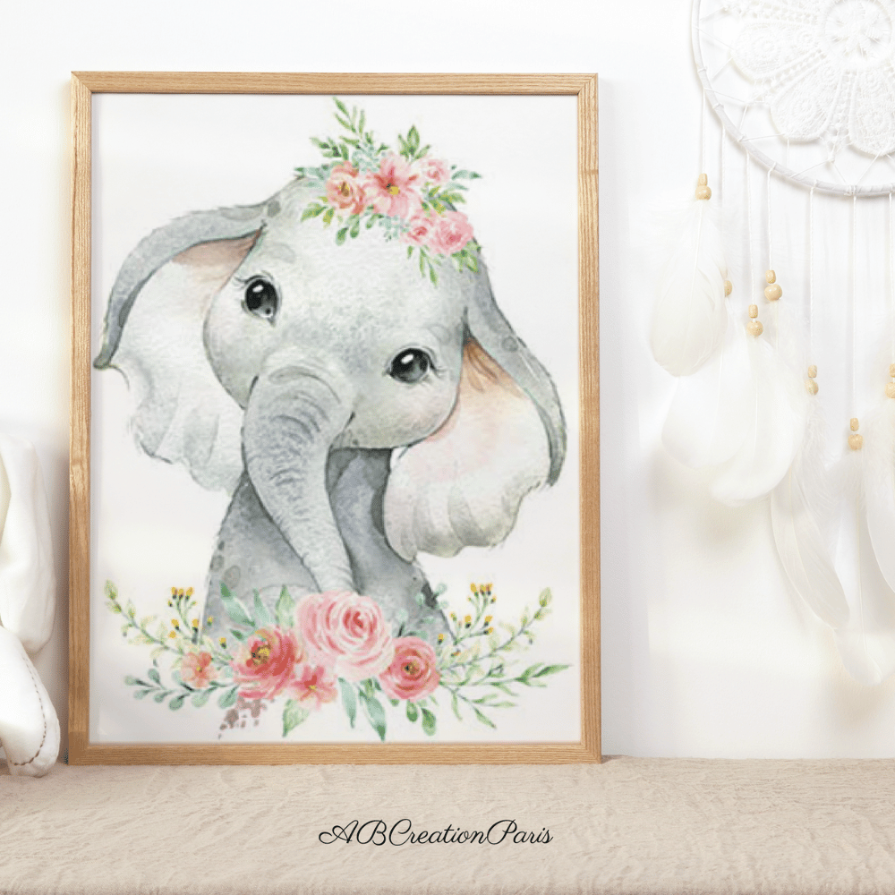 affiche elephant chambre fille fleur