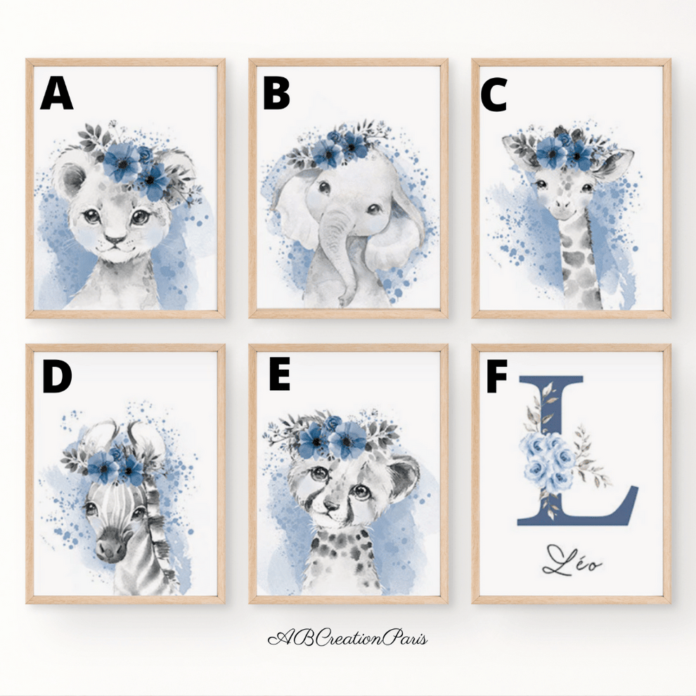 Lot De 4 Affiches Déco Murale Chambre Bébé Garçon - Motif Tente Tipi Plumes - Format A4 - PREMYO
