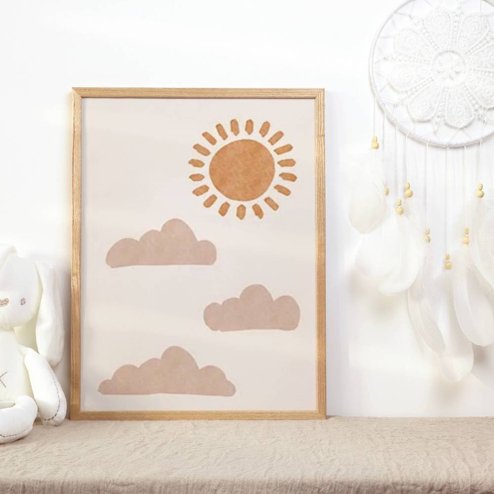 illustration d'un soleil et de nuage au couleur terracotta