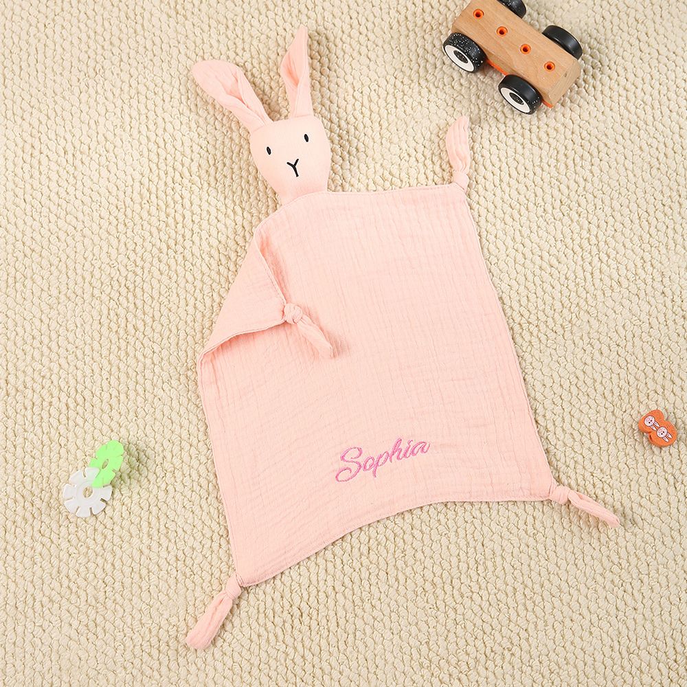 Doudou plat rose forme lapin 