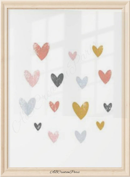 affiche coeurs pastel pour chambre bebe fille décoration douce