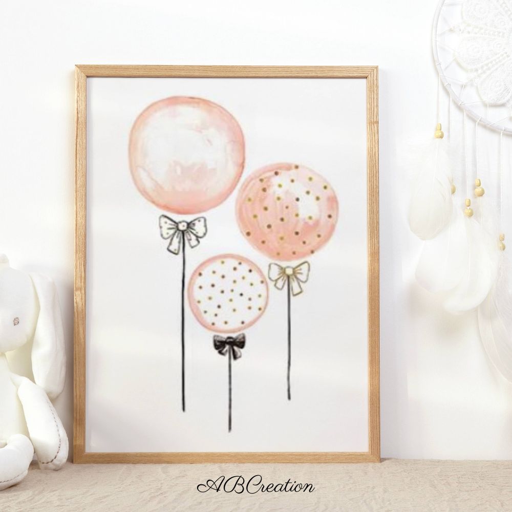 Affiche ballons roses pour décoration murale chambre bébé