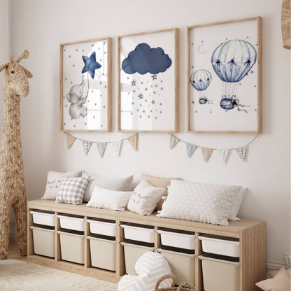 Idée decoration chambre bebe garcon coloris bleu theme éléphant