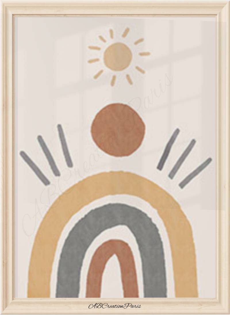 affiche chambre bébé et enfant,  arc en ciel et soleil