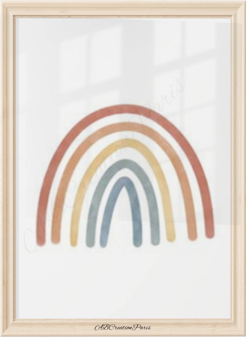 Affiche arc-en-ciel pastel pour chambre bébé – décoration murale douce style scandinave