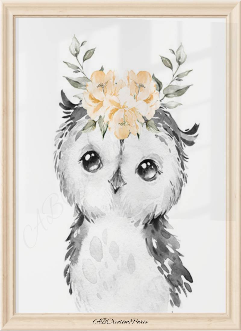 affiche chouette chambre fille neutre