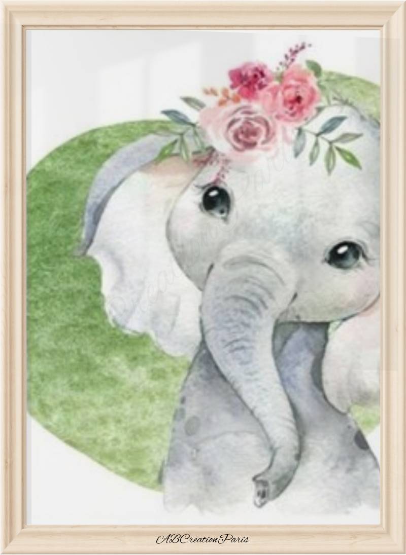 affiche éléphant et fleur rose pour décoration chambre bébé fille