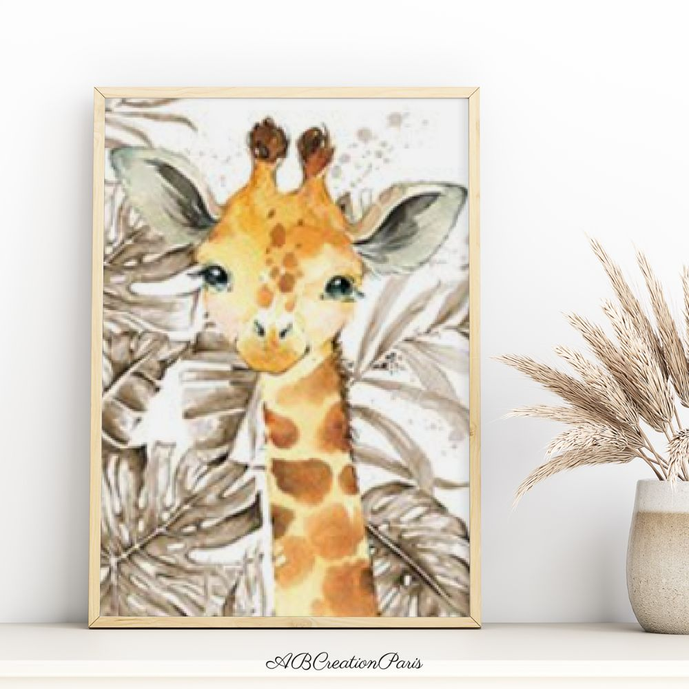 Affiche girafe et feuillage doré