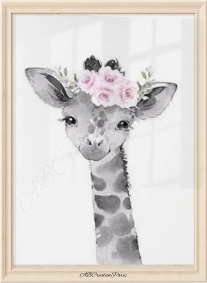 affiche girafe pour chambre bebe fille vieux rose