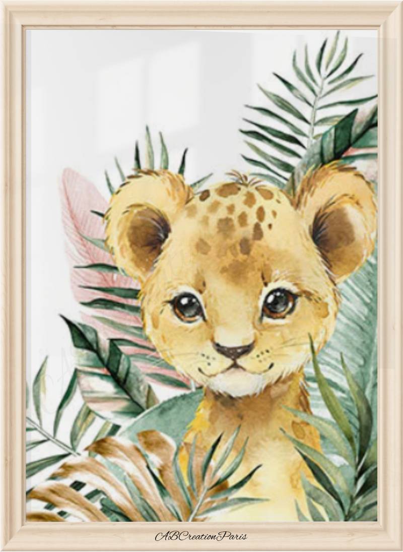 3 Tableaux Animaux Forêt Poster Enfant Prénom Personnalisé - Affiche Chambre Bébé Savane Girafe Zèbre Safari, Toile 21x30cm