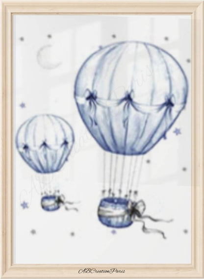 poster montgolfiere bleu pour chambre bebe garcon