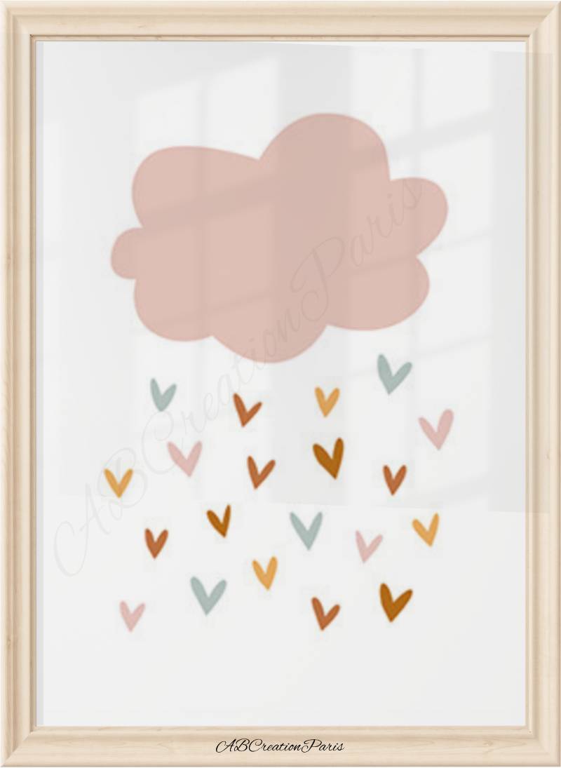 affiche nuage coloré vieux rose pour chambre bébé fille